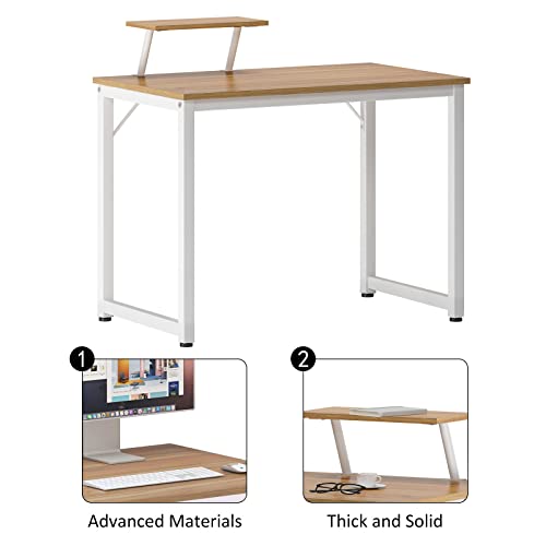 Sdhyl Computer Desk - 40 Inch Modern Desk With Storage Shelves