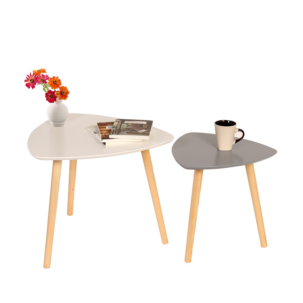 Set of 2 elegant grey and white nesting coffee tables for living room and bedroom