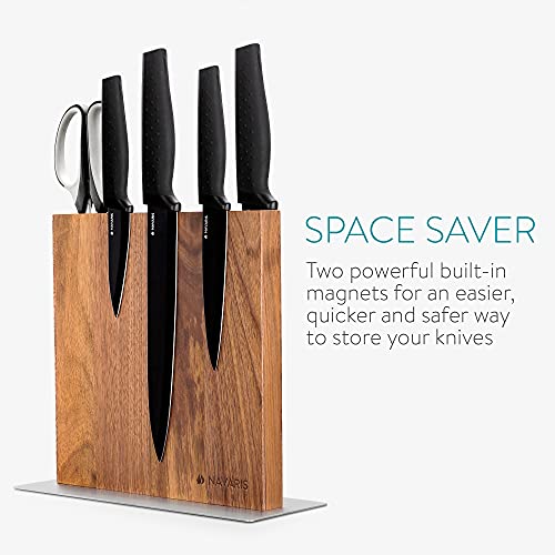 Navaris Magnetic Wooden Knife Block - Stylish Storage For Kitchen Utensils