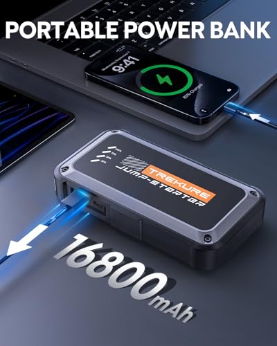 Trekure Car Jump Starter 3500A Peak - Portable Power Bank & Led Flashlight