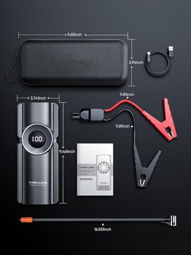 Trekure 5-In-1 Car Battery Jump Starter With Air Compressor & Led Light