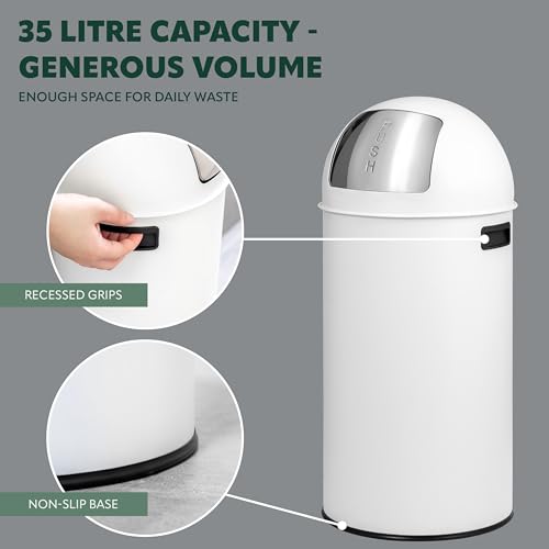 Eluno 35L Push Bin Retro Trash Can With Removable Lid - Elegant Design