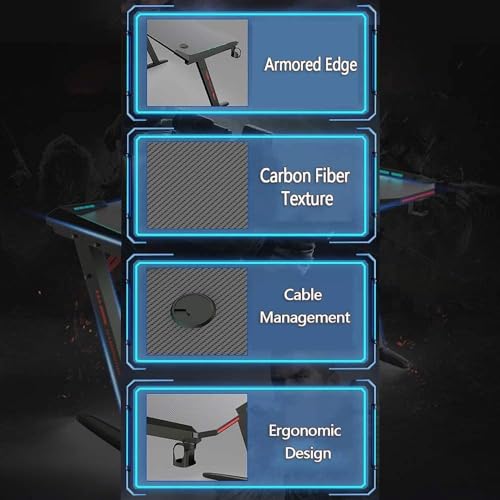Eesyy Gaming Desk Rgb Lighting - Ergonomic Gamer Computer Desk With Cup Holder