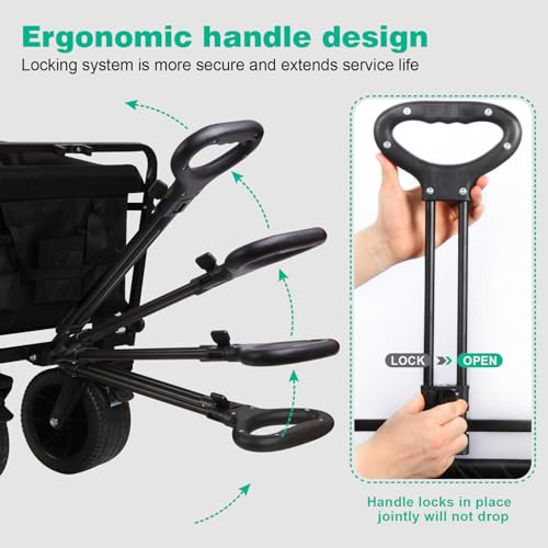 Mmq Heavy-Duty Folding Wagon With Big Wheels - 550 Lbs Capacity