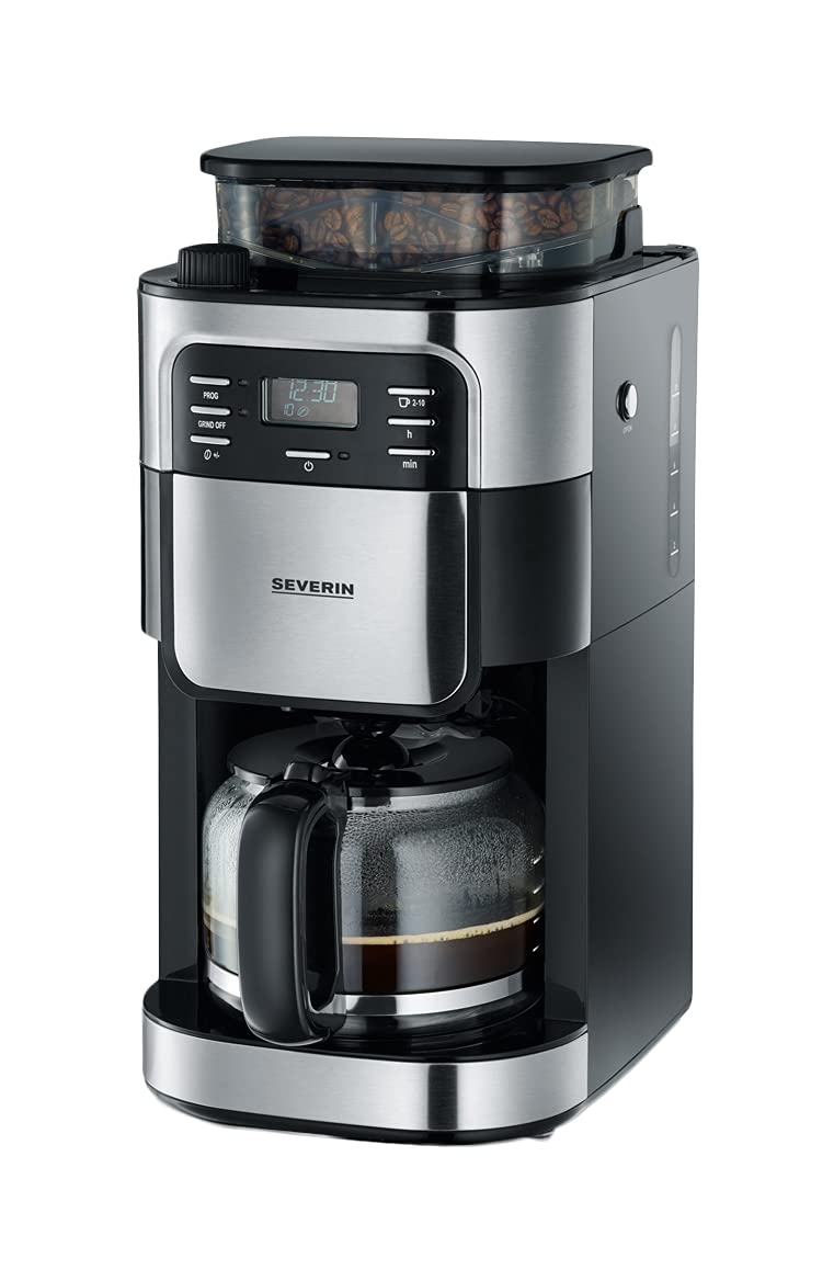 Severin KA 4810 coffee maker in grey with integrated grinder and LCD display