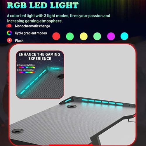 Eesyy Gaming Desk Rgb Lighting - Ergonomic Gamer Computer Desk With Cup Holder