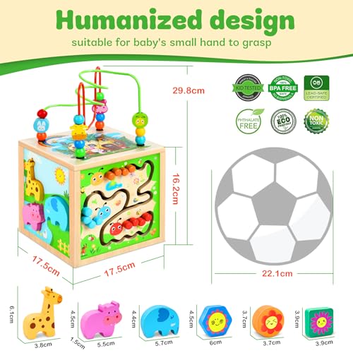 Jojoin Wooden Activity Cube - Montessori Toy For 1-3 Year Olds - Fun Learning Experience