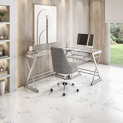Techni Mobili Tempered Glass L Shape Corner Desk With Pull Out Keyboard Panel - Modern Design