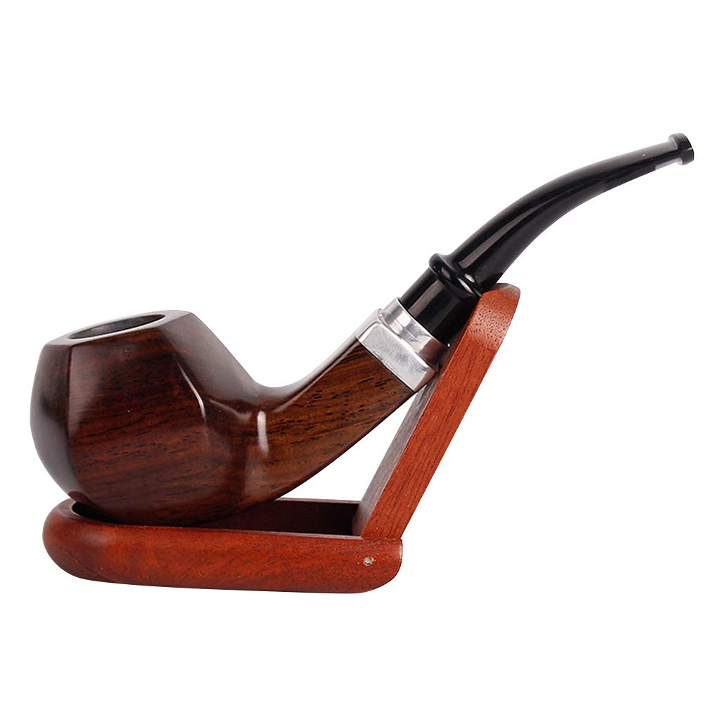 Handmade ebony smoking pipe with detachable design and mahogany frame