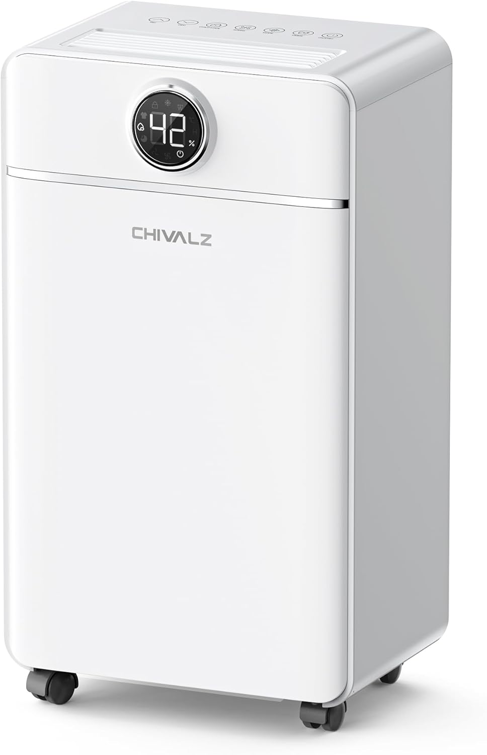 CHIVALZ 12L/24H Dehumidifiers for Home, Bedroom & Bathroom, LED Display and 24H Timer, Interior Dehumidifier with Automatic Defrosting, 2L Water Tank & Drainage Hose, White, 1 Pack+3 Modes
