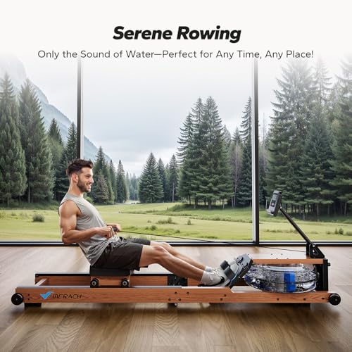 Merach Foldable Wood Rowing Machine - Water Resistance, 180 Kg Capacity