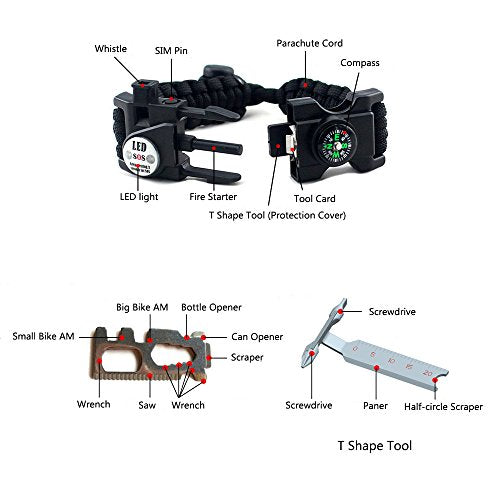 Manswill Adjustable Survival Bracelet With 20-In-1 Emergency Tools