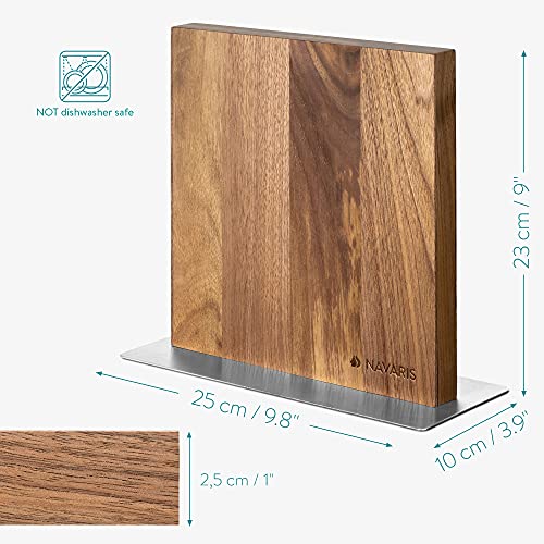 Navaris Magnetic Wooden Knife Block - Stylish Storage For Kitchen Utensils