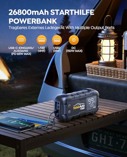 Yaberauto Ya60 Power Bank Jump Starter - 6000A Peak Current, Fast Charging