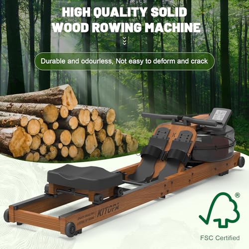 Kitopa Oak Wood Rowing Machine With Bluetooth Monitor & Adjustable Holder