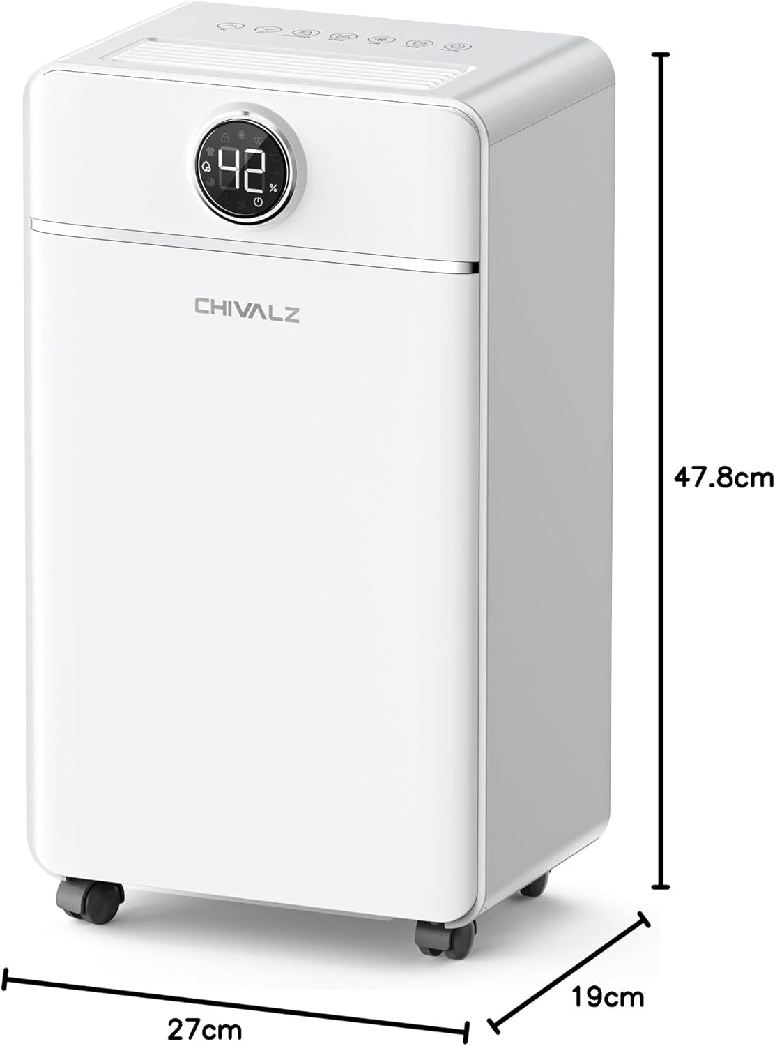 CHIVALZ 12L/24H Dehumidifiers for Home, Bedroom & Bathroom, LED Display and 24H Timer, Interior Dehumidifier with Automatic Defrosting, 2L Water Tank & Drainage Hose, White, 1 Pack+3 Modes