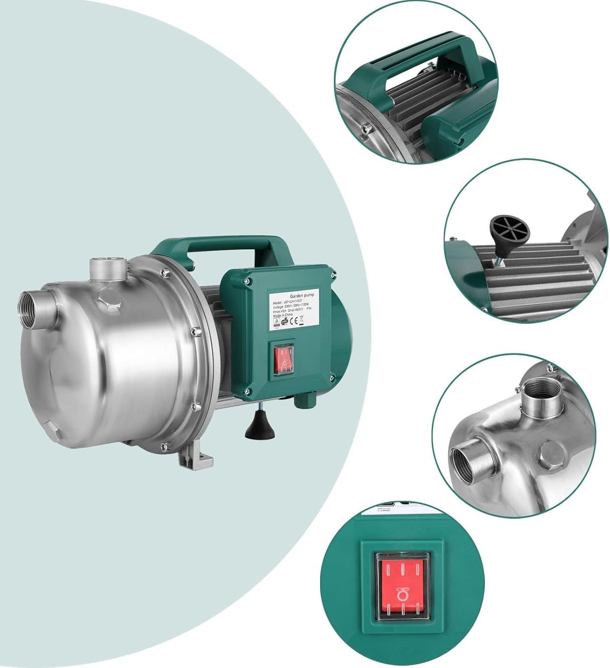 WaterPump Innovations Powerful 1100W Garden Water Pump - Stainless Steel