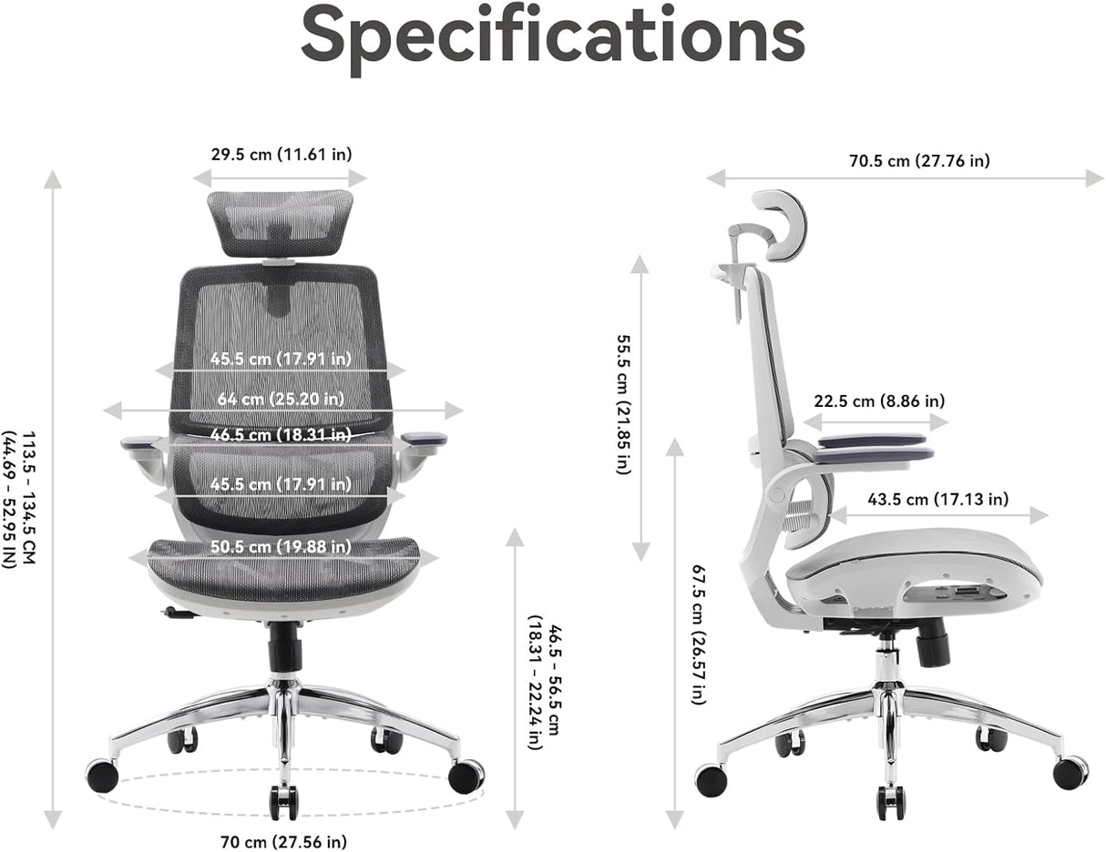 SIHOO M59AS Ergonomic Office Chair - Grey with 3D Flip-up Armrests