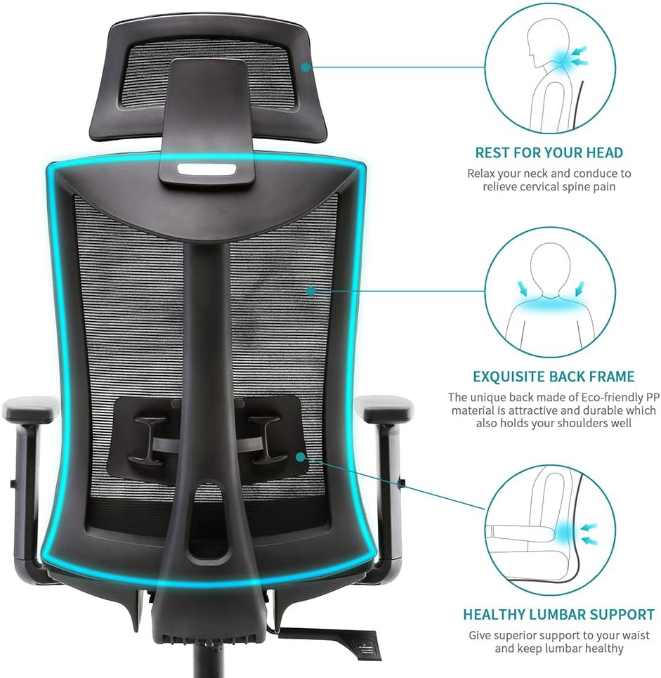Umi Ergonomic Mesh Office Chair - Black with adjustable headrest and lumbar support