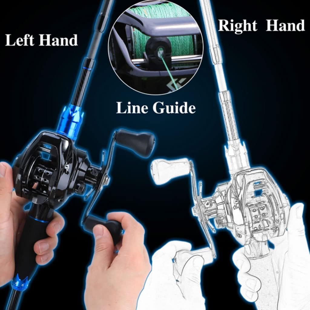 Générique Portable 4-Section Fishing Rod and Baitcasting Reel Set - black, 1.8m/2.1m lengths
