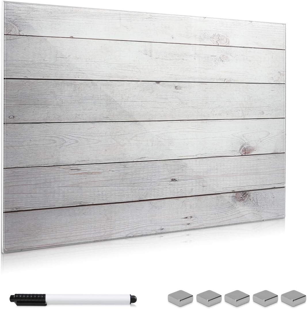 Navaris Magnetic Glass Memo Board - Wood Look Design