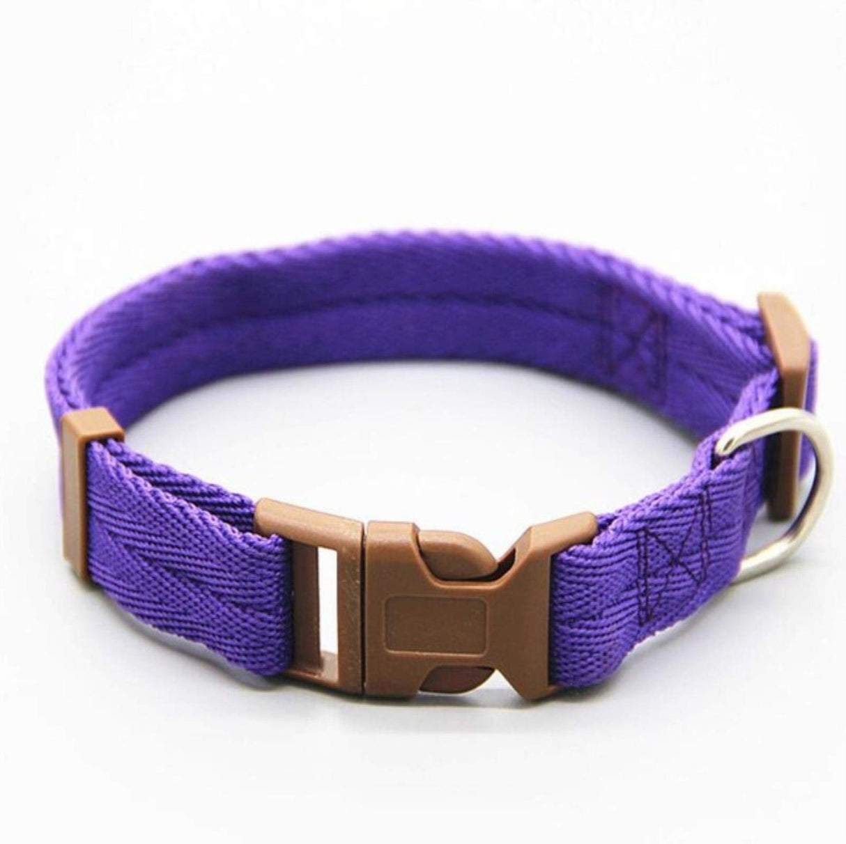 Purple adjustable dog collar made of durable nylon with a sturdy buckle