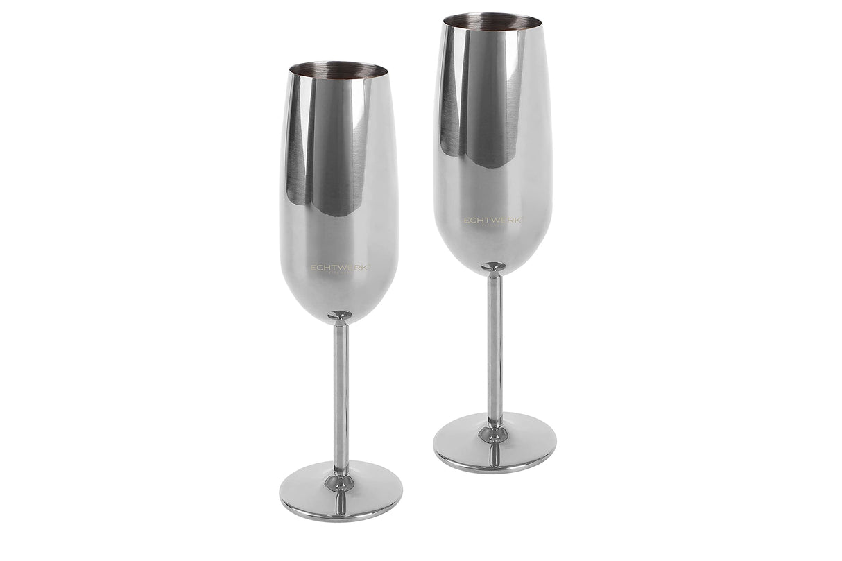 Set of 2 stylish stainless steel champagne glasses with a polished finish