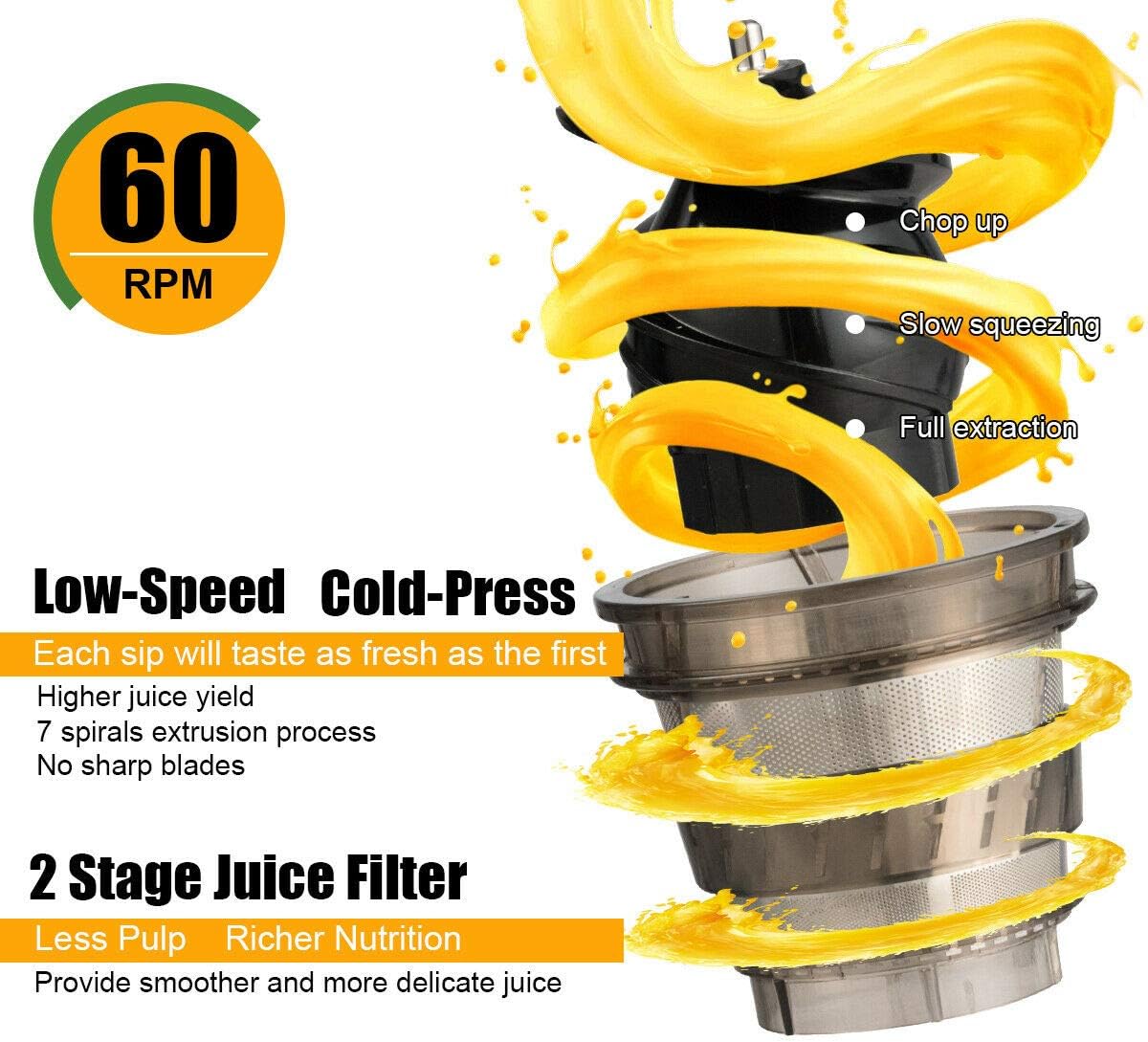 COSTWAY Slow Masticating Juicer - Cold Press, Quiet Motor