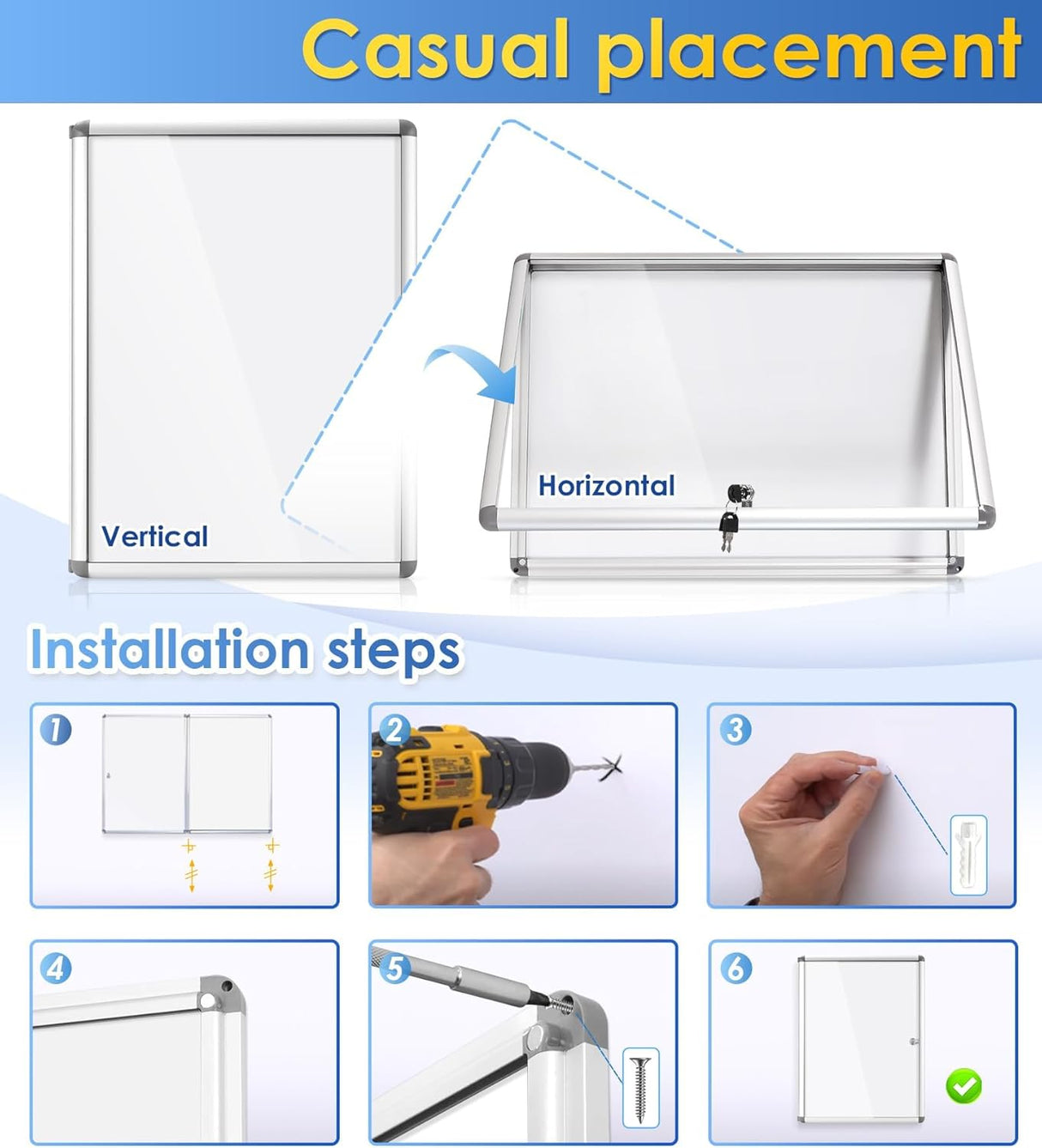 Swansea Enclosed Lockable Whiteboard Noticeboard - White, Magnetic Display Case