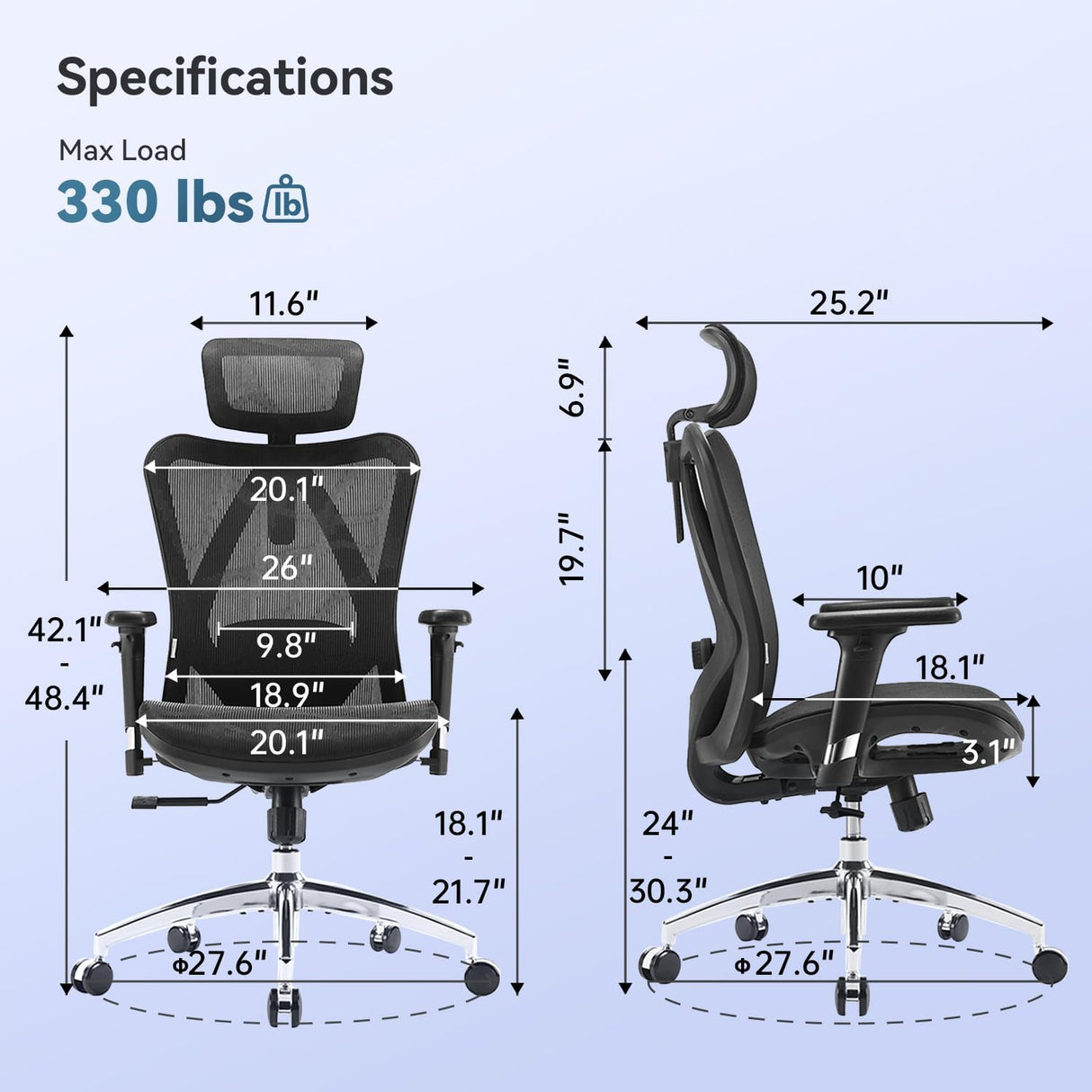 SIHOO M57 Ergonomic Office Chair - Black with adjustable headrest and lumbar support