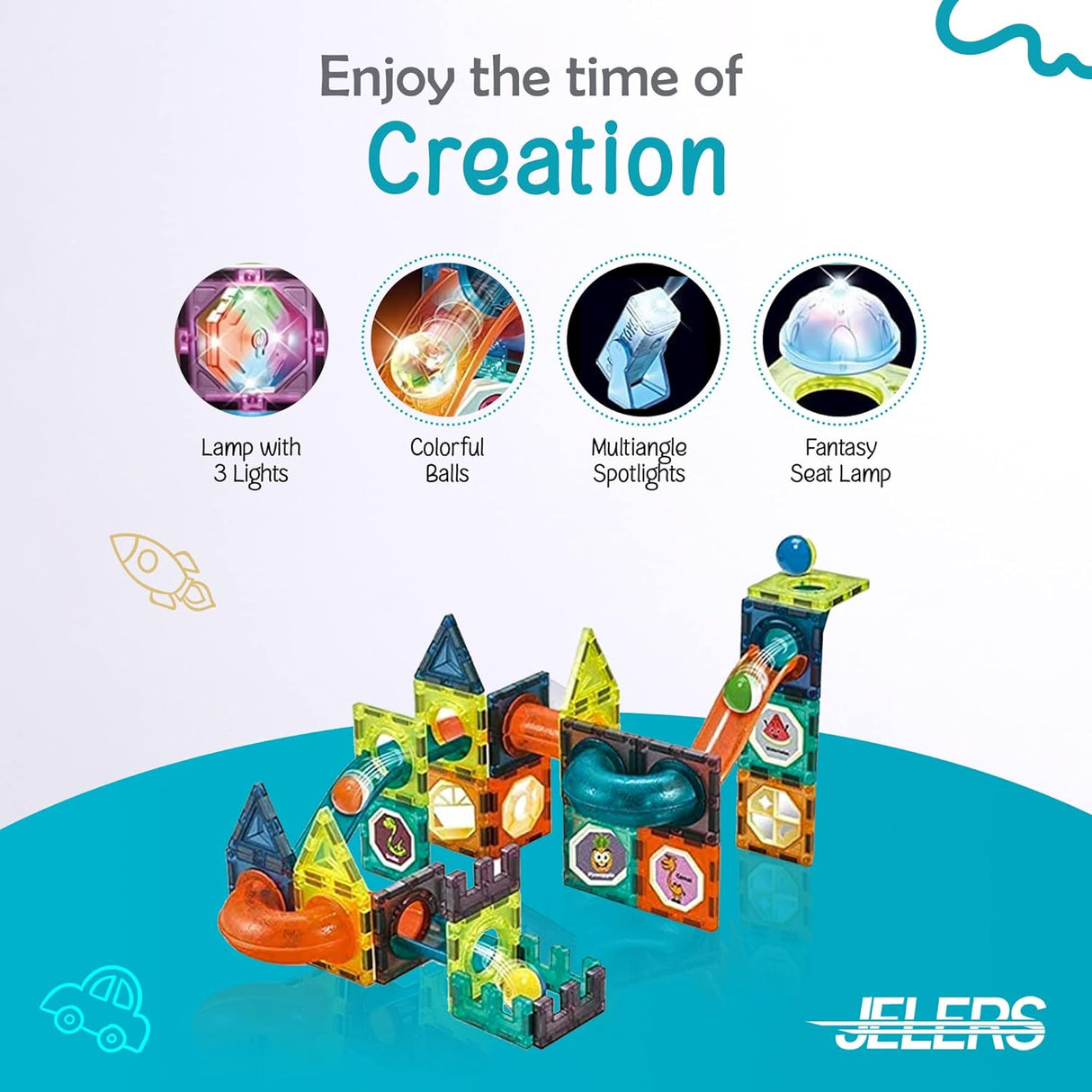 Jelers Pipe Magnetic Building Blocks Set - 150 Pcs with Luminous Balls