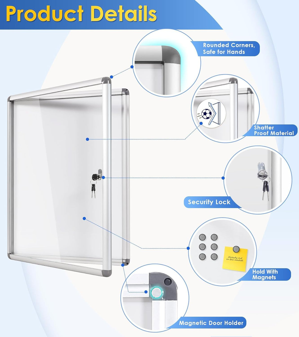 Swansea Enclosed Lockable Whiteboard Noticeboard - White, Magnetic Display Case