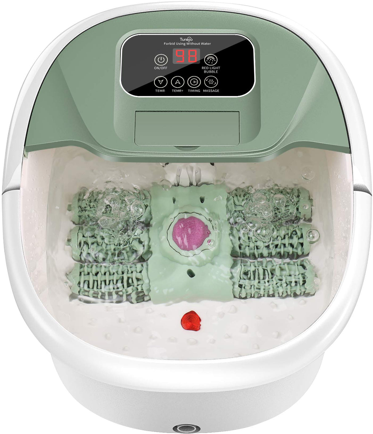 Turejo Foot Spa featuring 6 massage rollers, heat control, and pedicure kit