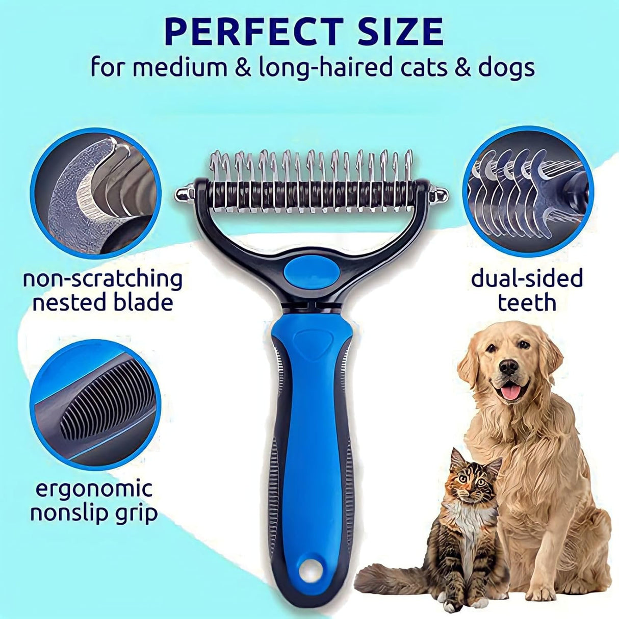 Generic Pet Dematting Comb - Blue Dual Head Stainless Steel