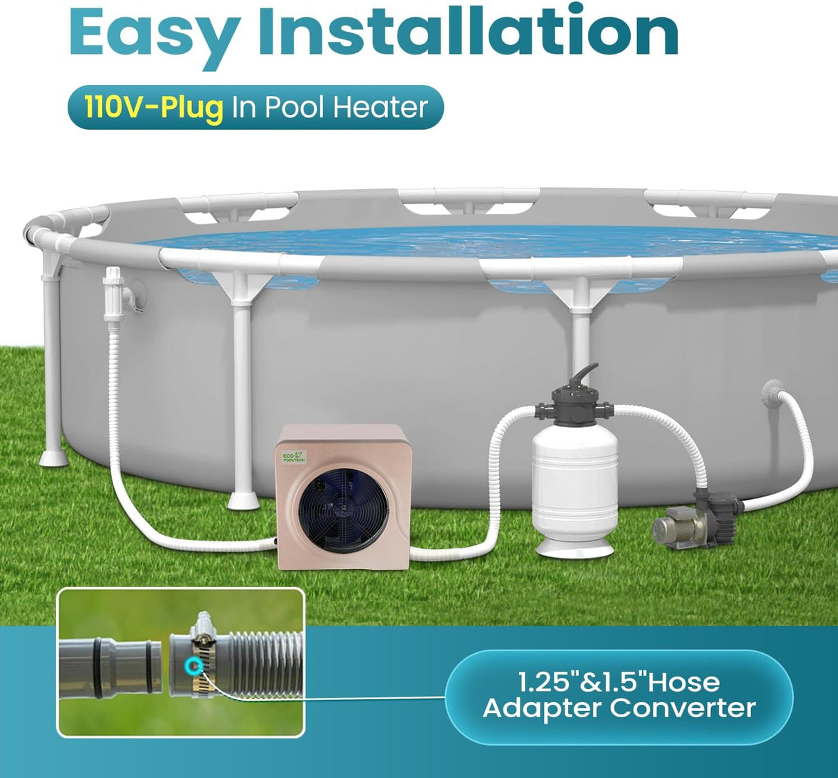 ECOPOOLTECH EE35 Mini Pool Heater Heat Pump - 3.9 kW for Above Ground Pools