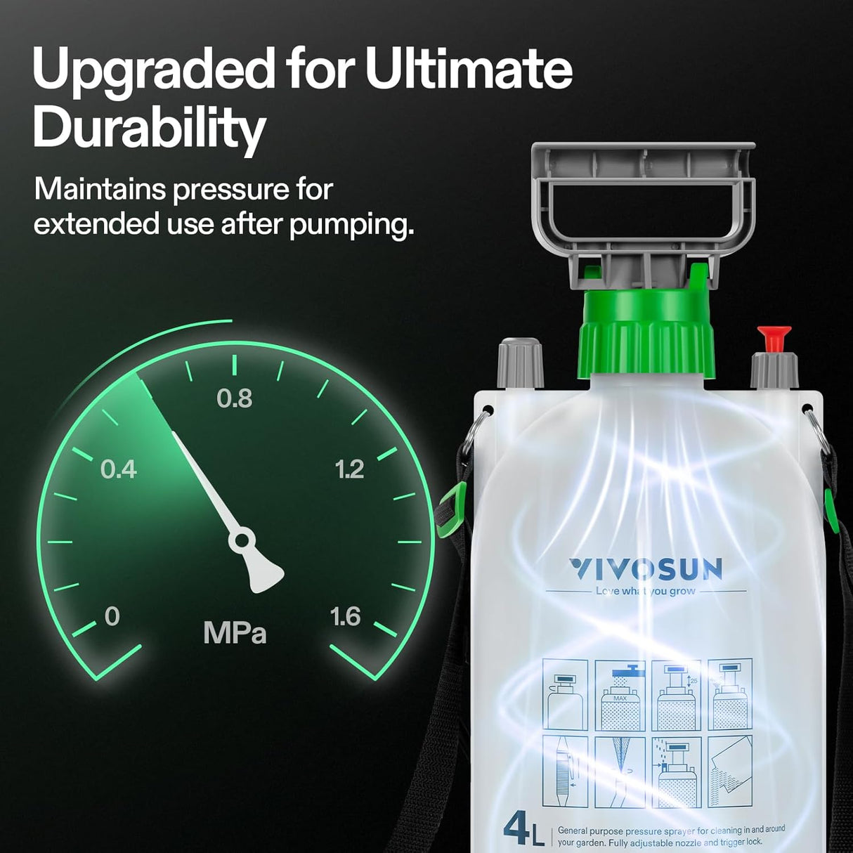 VIVOSUN 1 Gal/4L Pump Sprayer - 3 nozzles, 50 inch hose, pressure relief valve
