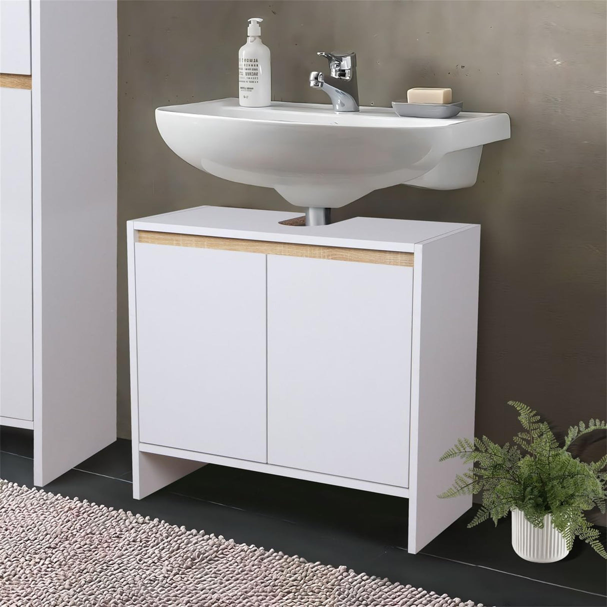 White mymai HBS02-WEI Vanity Unit with 2 doors and adjustable shelf