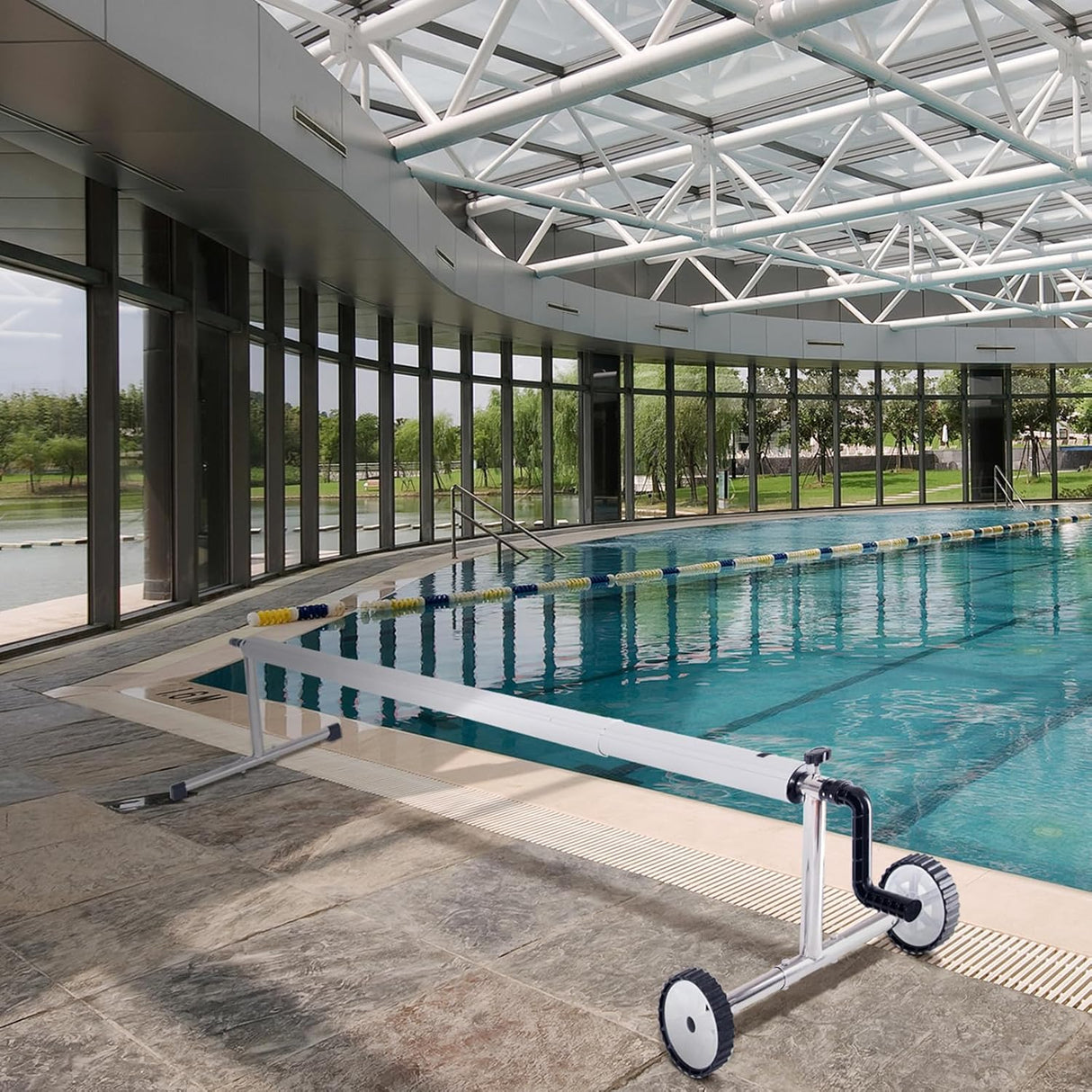 Costway Lightweight Removable Pool Cover Reel - Stainless Steel & Aluminum