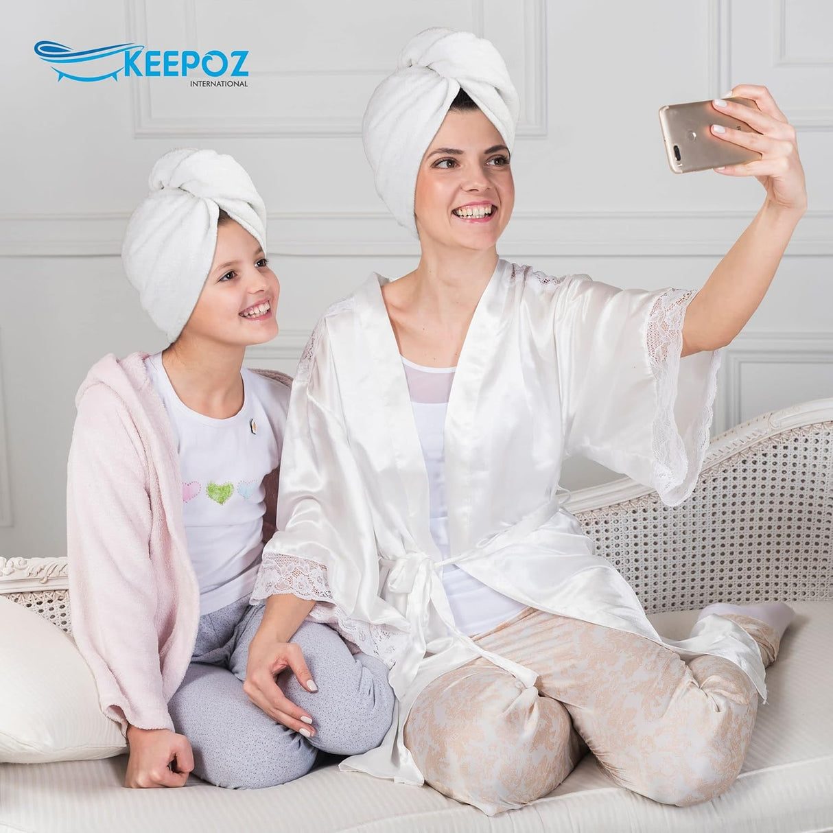KEEPOZ 100% Cotton Quick Dry Super Absorbent Hair Turban - White