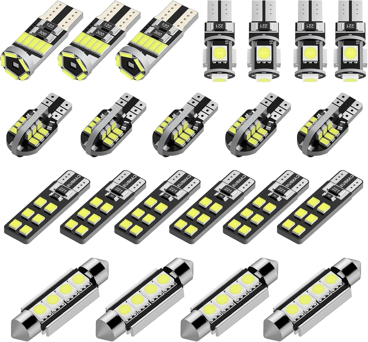 Justech 22-Piece Can-Bus Error Free LED Interior Car Light Bulb Kit - Xenon-White