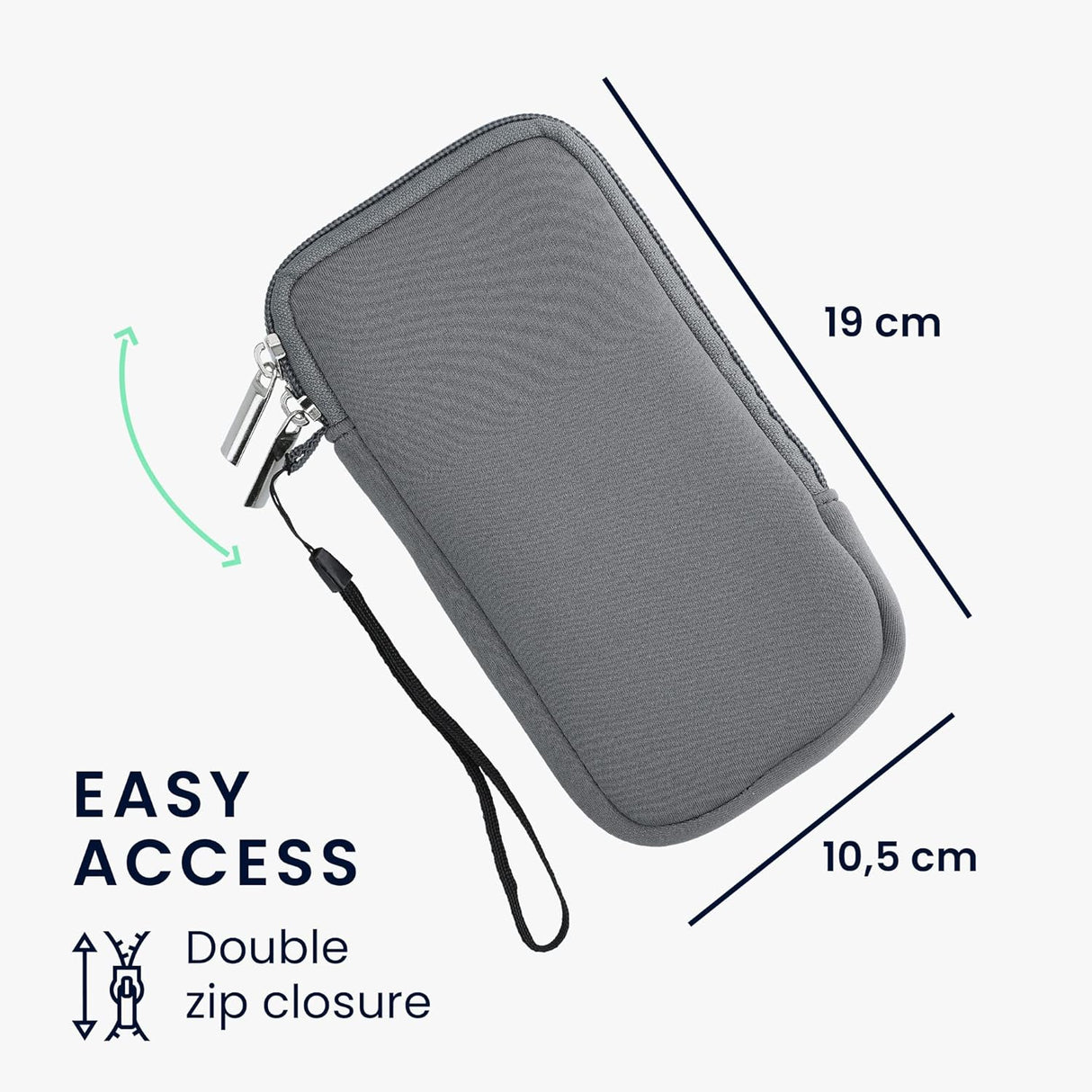 kwmobile Neoprene Phone Pouch - Stone Dust with Zipper and Wrist Strap
