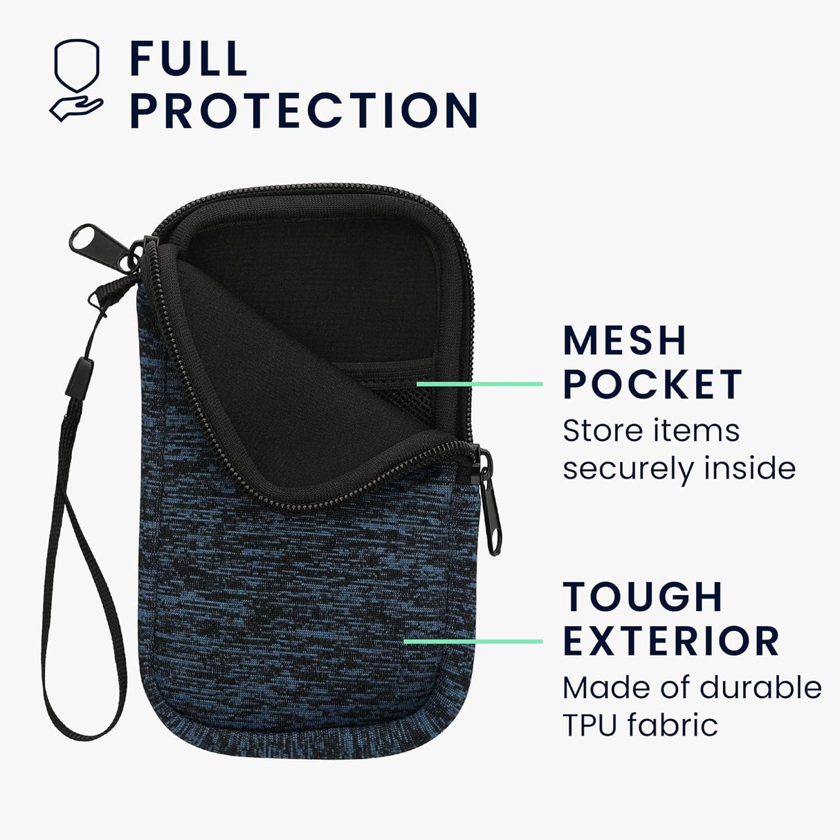 kwmobile Universal Neoprene Phone Pouch - Deep Ocean/Black with Zipper