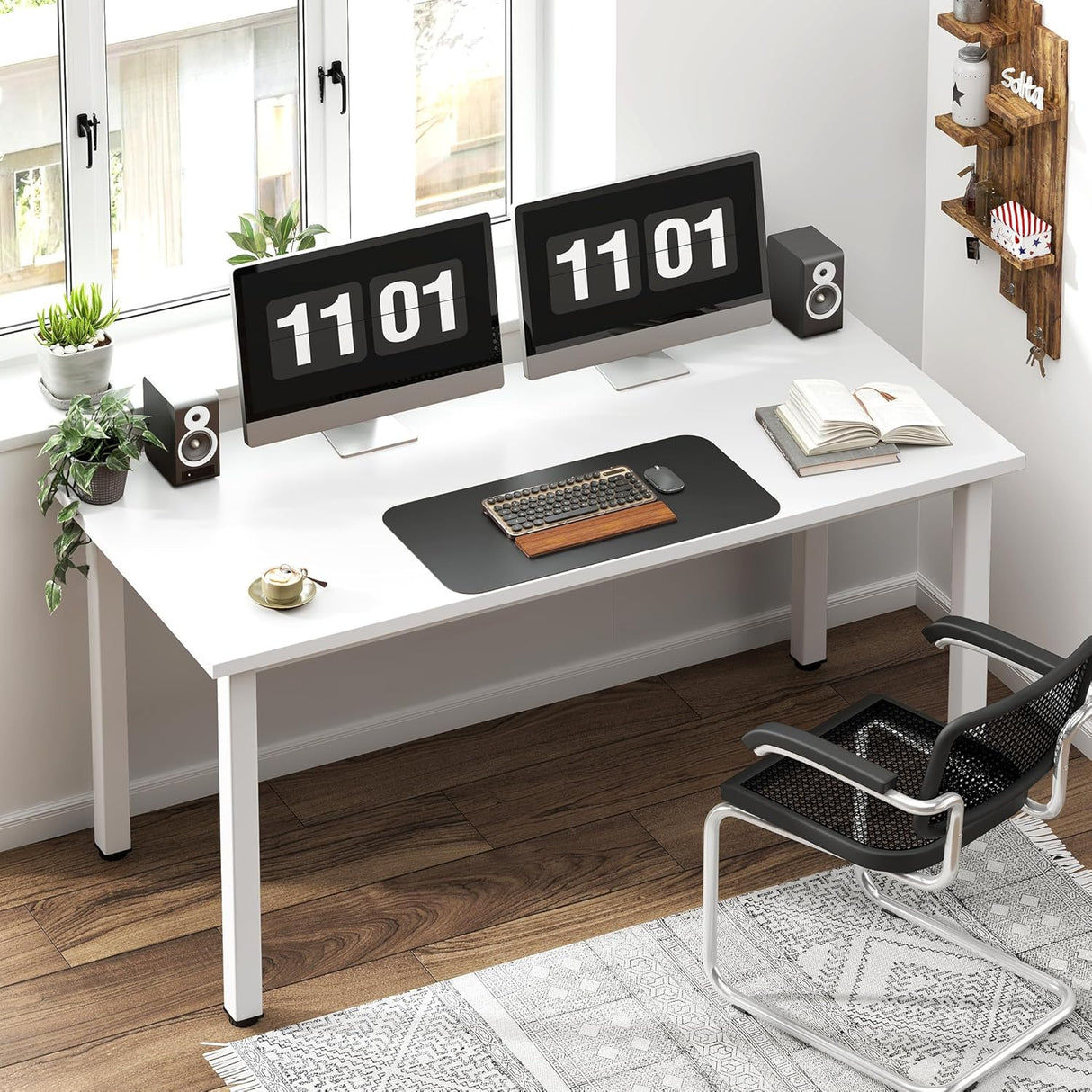 Home Office Solutions Modern 54.3 Inch White Computer Writing Desk - white finish