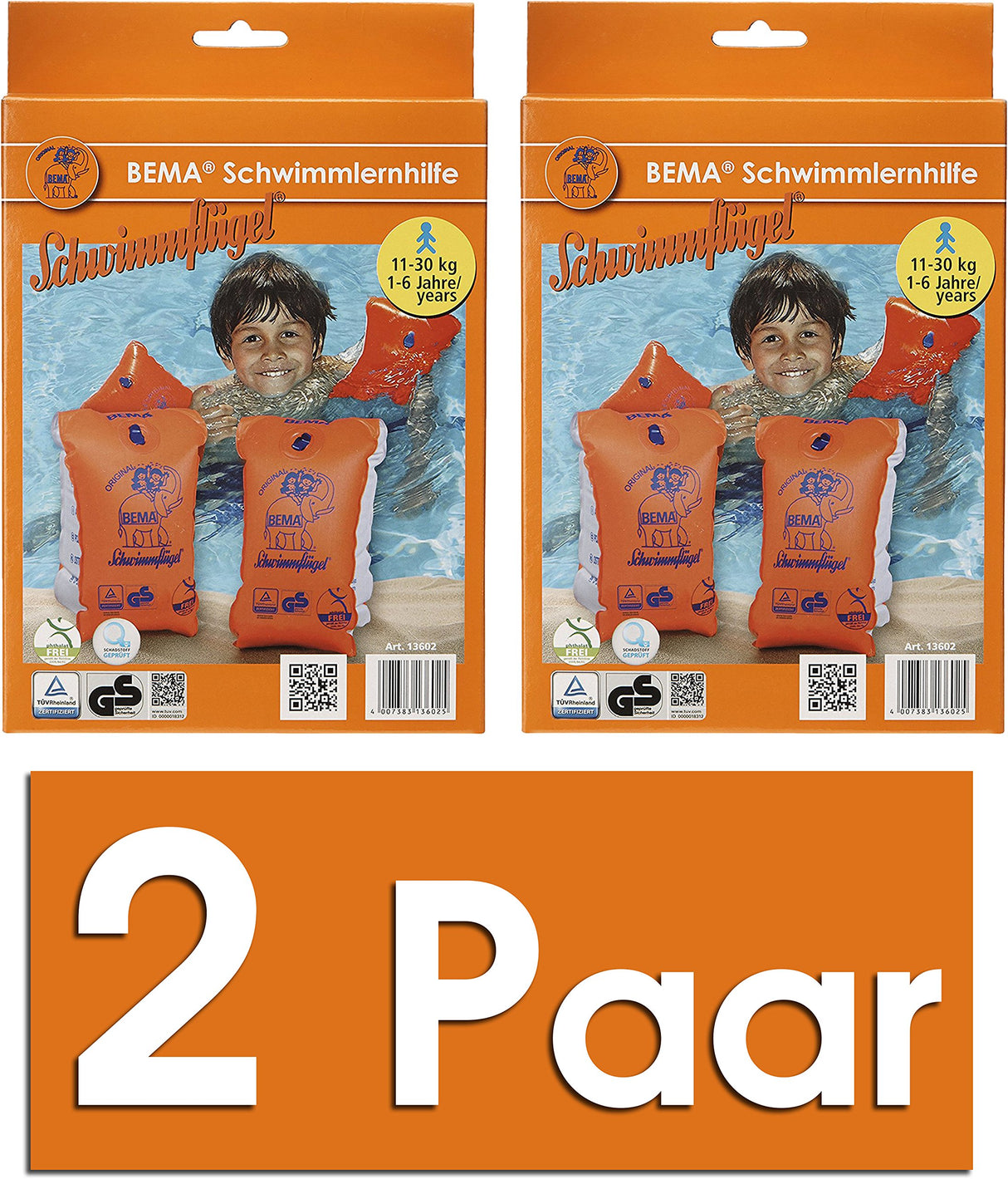 BEMA Original Orange Arm Bands for children, size 0, designed for ages 1-6 years.