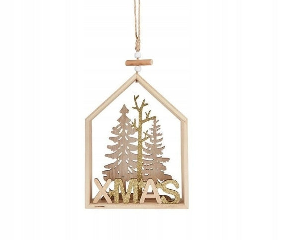 eJuliana Wooden House Christmas Decor with Fir Trees