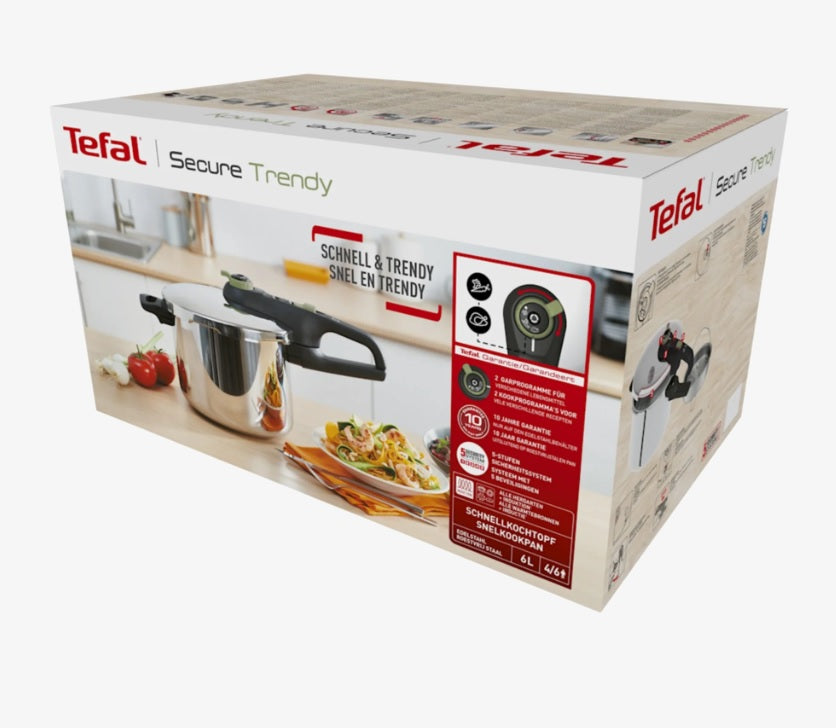 Tefal Secure Trendy Stainless Steel Pressure Cooker 6L