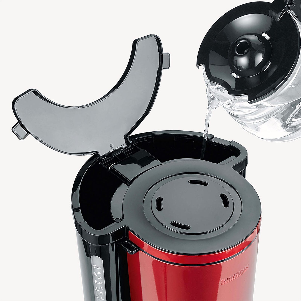 Severin KA 4817 Filter Coffee Maker - Red Glass 10-Cup with Automatic Shut-off