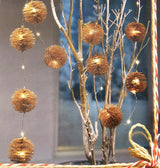 LED Decoration 10 gold Pompons 1.5M Battery Operated