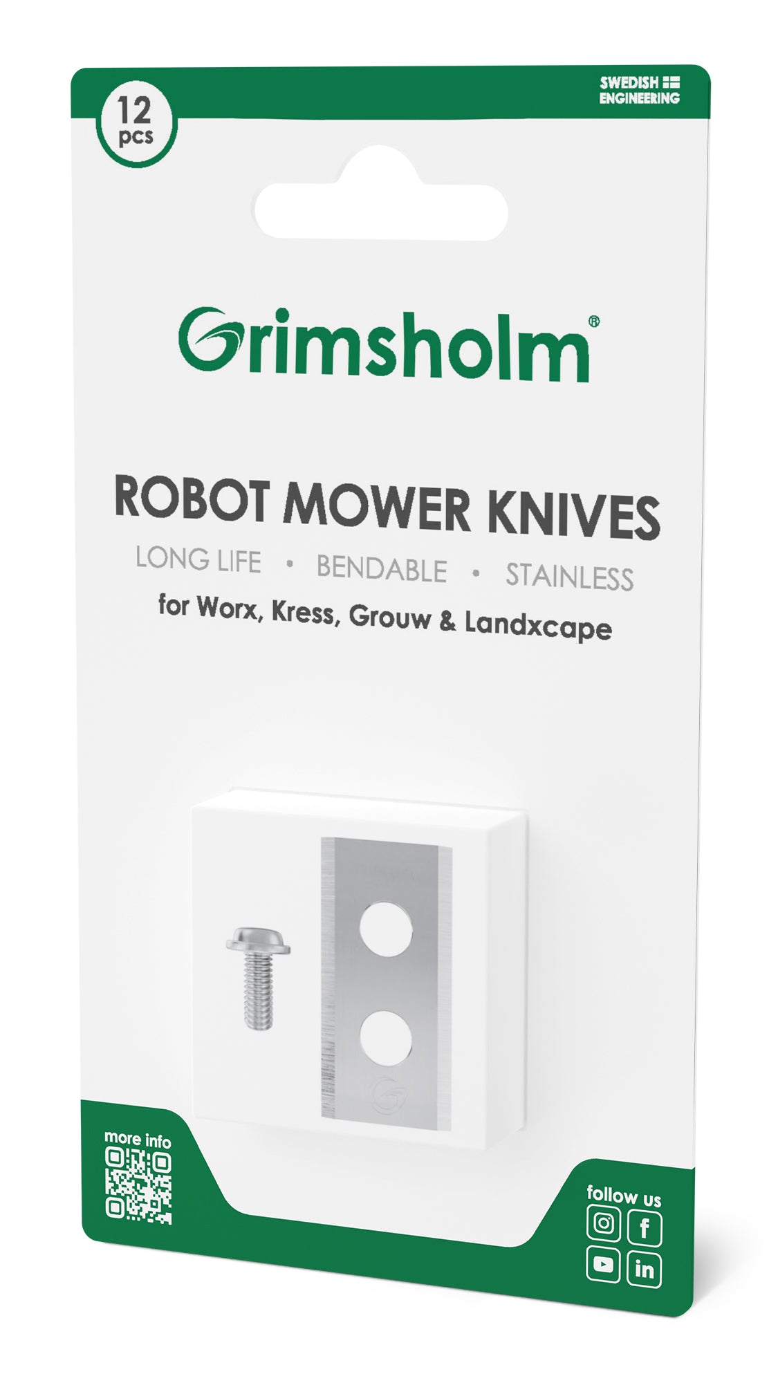 Grimsholm Robotic Mower Knives 12-Pack - Stainless Steel Replacement Blades