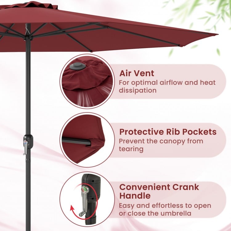 Costway 12-Foot Patio Umbrella - Red with Crank Handle and 8 Ribs